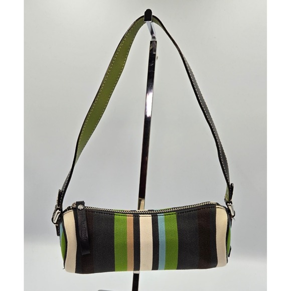 Kate Spade New York Striped Barrel Bag Shoulder Bag Green Brown White Blue - Picture 7 of 8